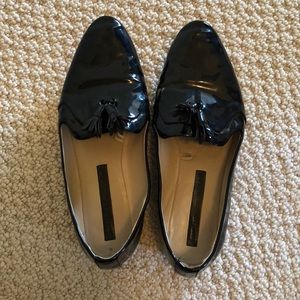 Zara black pattan leather loafers with tassels.